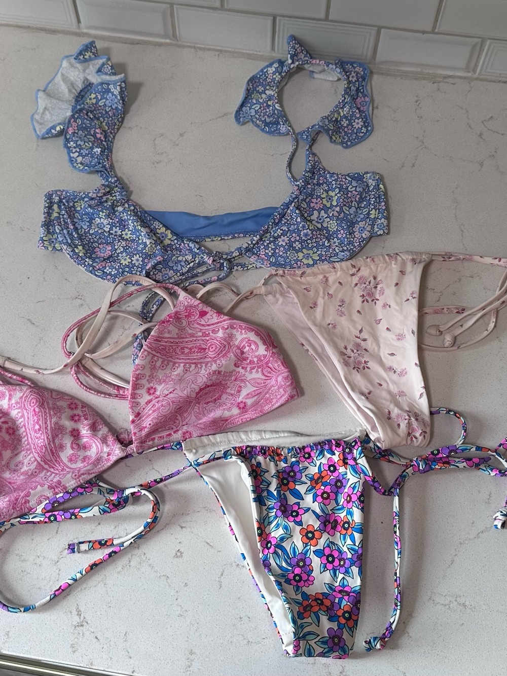 Women’s Floral & Paisley Bikini Set - Blue, Pink, Cream